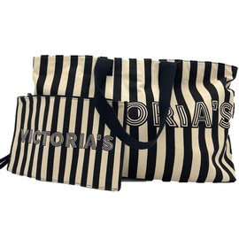 Victoria's Secret Extra Large Weekender Tote Duffle Bag Black Cream Striped