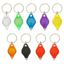 9PCS LED Flashlight Keychain Ring, Mini Small White Rows Ultra High Bright Tiny Micro UV Lighting Squeeze Penlight Button Bulk for Name Tag Pocket Emergency, Nurses Badge Reel Zipper, Multicolor Shell
