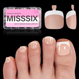 Misssix French Tip Press on Toe Nails, 150Pcs French Square Toe Nail Tips, Soft Gel False Toenail, Acrylic Soak off Fake Toe Nails for Women Nail Art DIY 15 Sizes