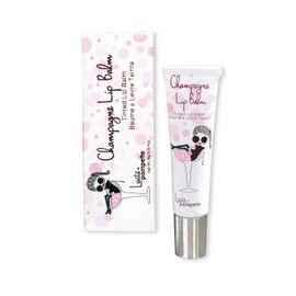 Lucie + Pompette Champagne Tinted Lip Balm infused with Natural Oils and Shea Butter in Soiree - Warm Red. Enhanced with a light champagne flavor.