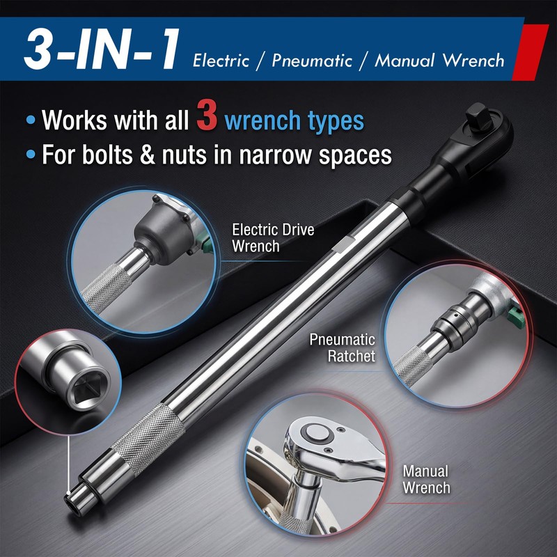 GIRAVO 1/2" Offset Extension Wrench Impact Set, Switchable 3-in-1 Drive