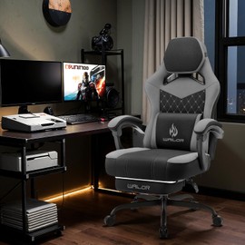 400lbs Big and Tall Fabric Gaming Chair with Massage and Foot Rest,Ergonomic Computer Chair with Pocket Spring Cushion,Video Game Chair for Adults,High Back Gamer Chair Headrest Lumbar Support (Grey)