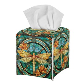 DISNIMO Dragonfly Tissue Box Cover for Home Decor Leather Square Tissue Box Holder for Bathroom,Bedroom,Living Room Office Leather Tissue Cover Cube Tissue Holder Organizer Dispenser