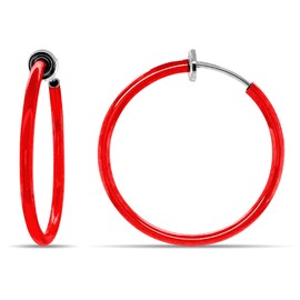 Clip On Spring Hoop Earrings for Non-Pierced Ears (30mm, Red)