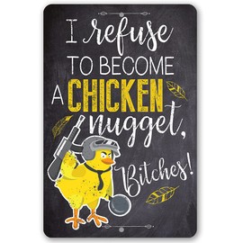Chicken Nugget Blk - Funny Chicken Coop Sign - Great Pen Accessories and Chicken Hen House Decoration, Chicken Farm Sign and Farmers Gift, 8x12 Use Indoors or Outdoors Durable Metal Sign