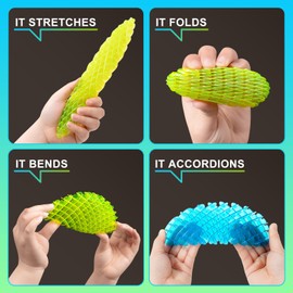 Fidget Worm Toy-3-pack Fun Interactive Sensory Toys for Kids & Teens | Quiet Fidgets,Small Anxiety Stress Relief Toy,Resistance Fidget Toys，Desk Fidgets for Autistic & Adhd Adults(Rainbow,Green,Blue)