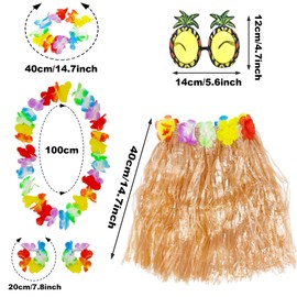 ATSNOSH Hawaiian Hula Set, Hawaiian Party Fancy Dress Costume, 40 cm Hawaiian Grass Skirt, Pineapple Sunglasses, Hawaiian Garlands Bracelets, for Beach Party, Tropical Party Decoration (B)