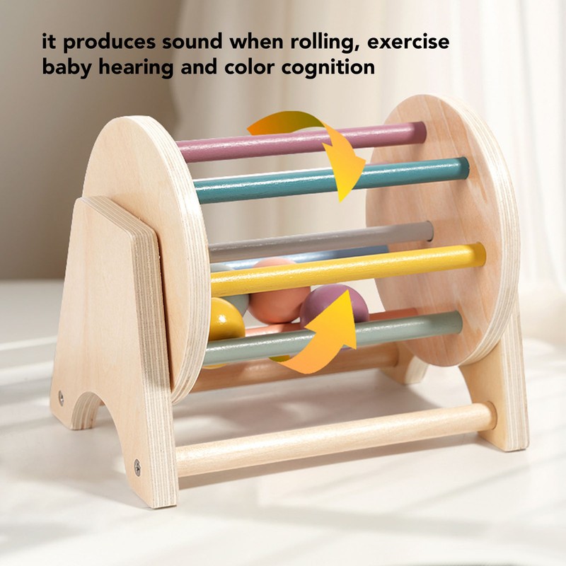 Wooden Rattle Rolling Drum Logic Thinking Hand Eye Coordination Safe