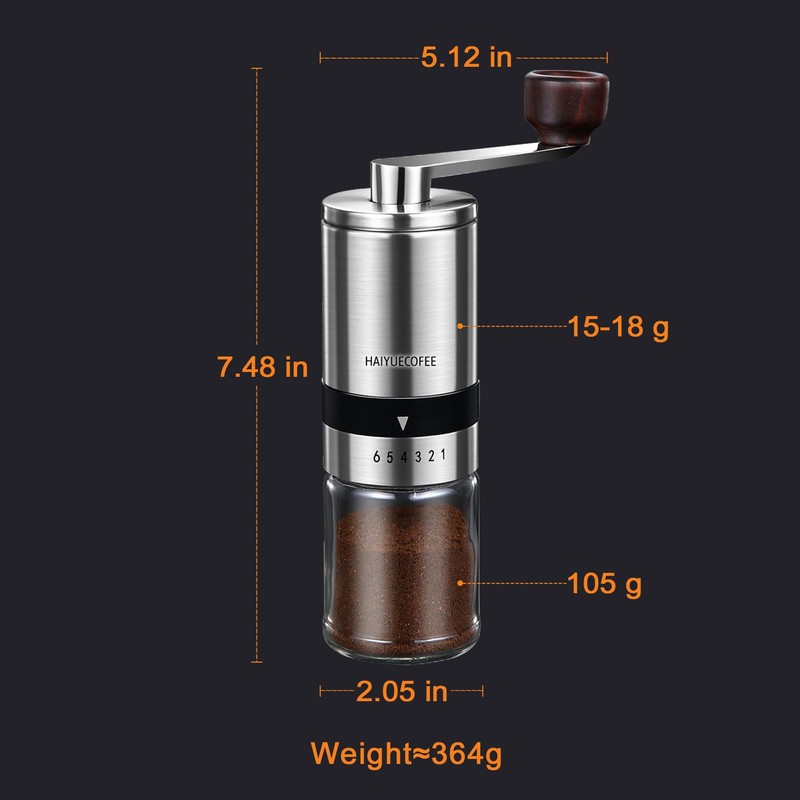 HAIYUECOFEE Manual Coffee Grinder with 6 Adjustable Coarseness Settings, Hand