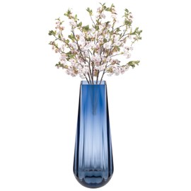 Flower Vase - Glass - Blue - Colored - Thick - 13.9" H - Square Top - Optic Design - European Made - by Barski