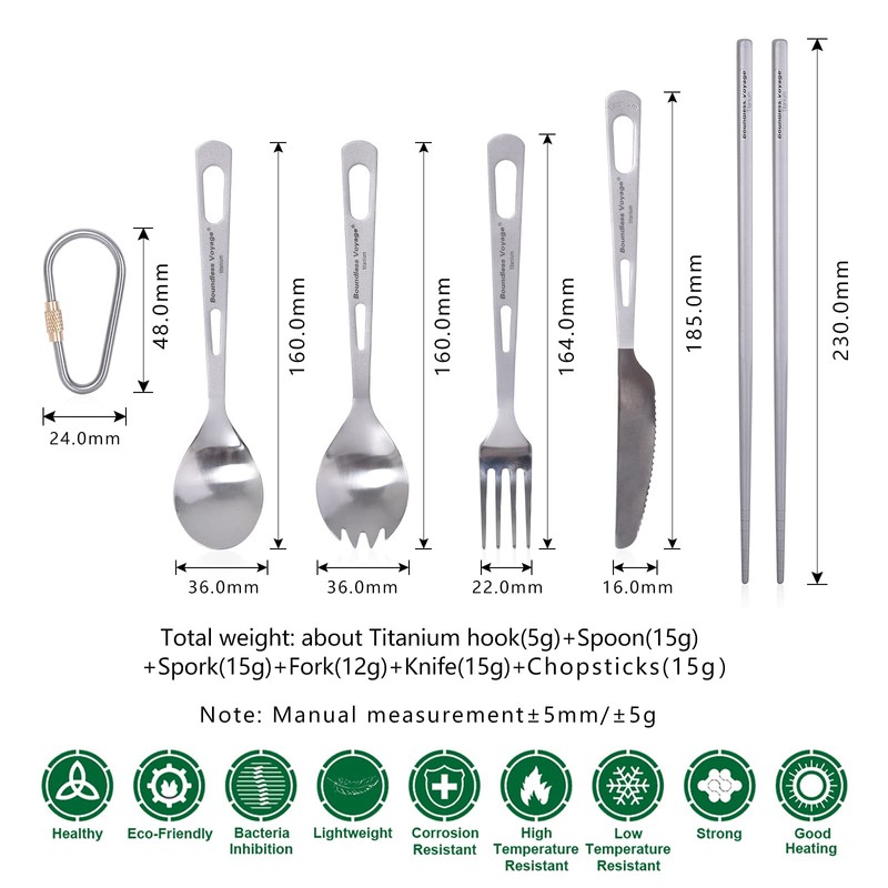 Boundless Voyage Ultra light Titanium Camping Cutlery Set 5 Pcs