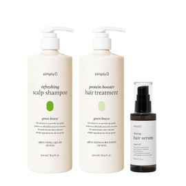 simplyO simplyO Refreshing Scalp Shampoo Green Breeze 16.9 fl oz, Shining Hair Serum 2.7 fl oz, and Protein Booster Hair Treatment 16.9 fl oz, Nourishing & Strengthening, Sulfate-Free, Vegan