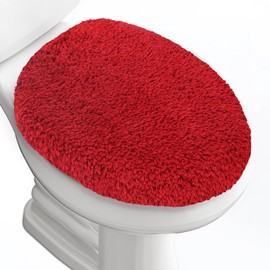 Baahrnom Luxury Soft Microfiber Toilet Lid Cover Machine Washable Solid Toilet Seat Cover 17.5" x 15" Adjustable Rubber Backing Fits Most 16-17.5" L x 14-16" W Round Oblong and Elongated Toilet Seat