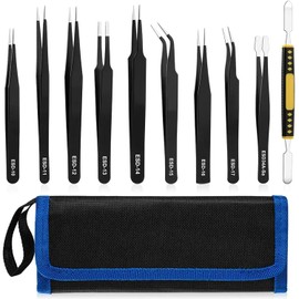 Pinzas de Precision, Juego de 10 Pinzas Precisión Tweezer, Antiácidas Tweezers de Acero Inoxidable, Juego de Pinzas de Precisión Para Trabajos de Laboratorio, Electrónica, Manualidades, Soldadura