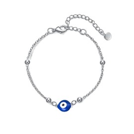 Rnivida Stainless Steel Evil Eye Bracelet for Women Minimalist Blue Evil Eye Protection Link Chain Bracelet Adjustable Size