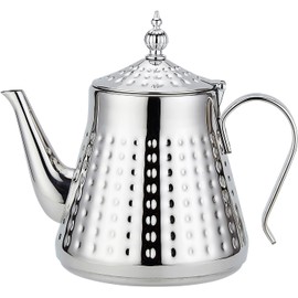SANQIAHOME 1.2L(40oz) Stainless Steel Hammer Patterned Teapot with Removeable Infuser,Loose Leaf Cover,Silver