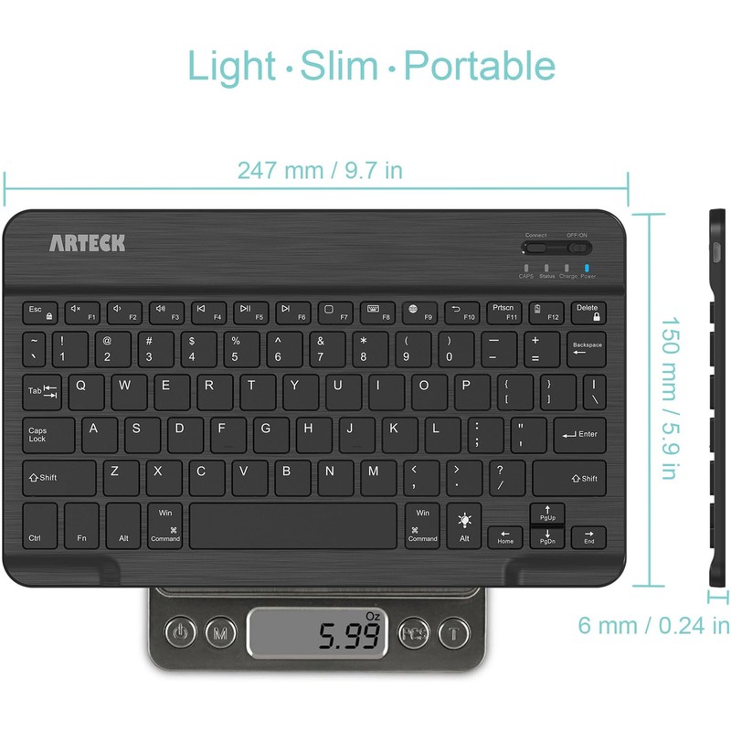 Arteck Universal Backlit 7-Colors Ultra Light Slim Portable Wireless Bluetooth