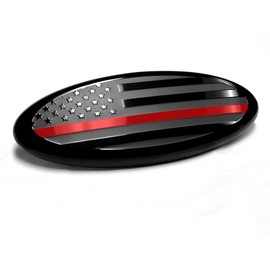 eVerHITCH 7 inch Front Grille/Tailgate Emblem 7''X2.8'' Oval Decal Badge Nameplate for F150, for F250, for F350, for Edge, for Explorer, for Range (7'', Black with Red Line) (FFT3042BL9)