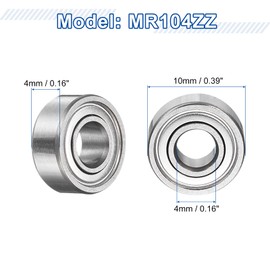 sourcing map 8Pcs MR104ZZ Small Bearing, 4mm ID 10mm OD 4mm Width Double Shielded Deep Groove Ball Bearings for Electric Motor Skateboards 3D Printer, P5 (ABEC 5)