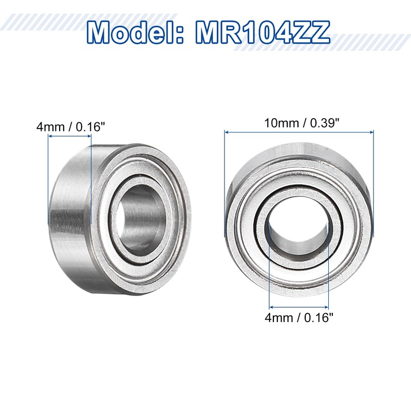 sourcing map 8Pcs MR104ZZ Small Bearing, 4mm ID 10mm OD