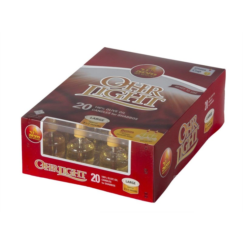 Shabbat Oil Candles - Large Ohr Lights Pre-Filled Oil Shabbos