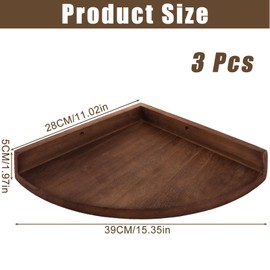 WOPPLXY Floating Corner Shelves Set of 3, Wooden Corner Wall Shelf Dark Brown, Corner Floating Shelves for Wall, Bedroom, Living Room Wall Mounted Display