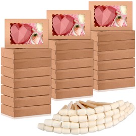 TaoBary 24 Sets 12 x 8 x 2.5'' Mother's Day Gifts Chocolate Strawberry Boxes with Window Wooden Hammer for Chocolate Strawberries Breakable Heart Valentine's Day Wedding(Brown)