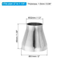 PATIKIL Concentric Reducer Steel Butt Weld 304 Stainless Tube Increaser Pipe Fittings for Food Beverage HVAC Plumbing, 2" to 1 1/4"
