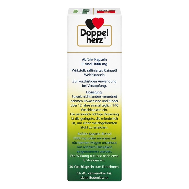 Double Heart Abführ Capsules Rizinol 1000mg Pack of 30