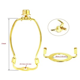 5 inch Lamp Shade Harp and E26 UNO Adapter with Finial Set, Fit for Washer Fitter or UNO Fitter Style Lamp Shades for Table Lamps and Floor Lamps (Brass)
