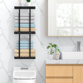 Canyave Wall Towel Racks for Bathroom, Wall Mount Towel Rack Towel Storage for Bathroom, Rolled Towel Rack with Shelf for Small Bathrooms, Black