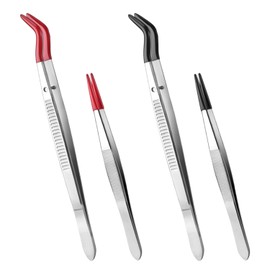 Pack of 2 Elbow Tweezers and 2 Pointed Tweezers, Stainless Steel Tweezers, Gripping Tools for Crafts, Laboratory, Jewellery