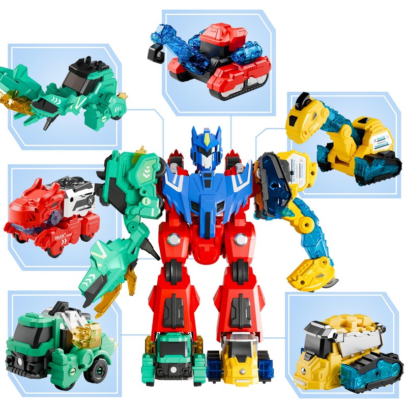 iPlay, iLearn Kids Dinosaur Transforme Robot Toy, Magnetic Construction Trucks