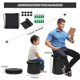 VIVETERA Camping Toilet Retractable Portable for Adults Kids, Adjustable Height Potty with Lid Foldable Design for Hiking, Car Travel, Truck, RV, Boating, Road Trips, Beach (Black)