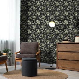 VaryFloral Vintage Black Rose Floral Wallpaper Peel and Stick Antique Moody Dark Flower Wallpaper Prepasted Decorative Floral Contact Paper 12"x118" Sticky Removable Room Wall Covering for Home Decor