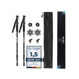 JELEX Nature Telescopic Walking Poles for Nordic Walking Adjustable Includes Various Attachments for Outdoor Activities, Ultralight Hiking Poles with Antishock Technology (Black)