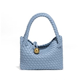 Waiyqju Mini Woven Women's Handbag Lightweight Luxury Vegan Leather Handle Fashion Business Daily Crossbody Bag (2# Light blue)