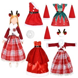 Set of 4 Doll Christmas Clothes, Fashion Dolls Clothes, Mini Dolls Dress Up in Christmas Clothes, Christmas Doll Accessories, Mini Christmas Hat, Dressing Game, for 30 cm Dolls Accessories