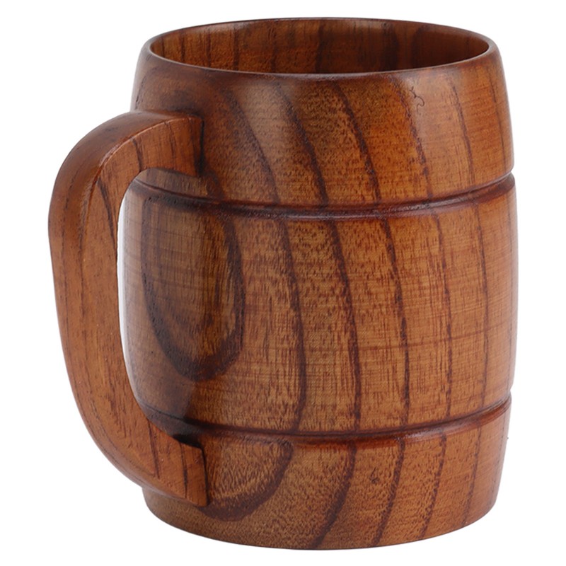Wooden Beer Mug with Handle 300ml Prevent Scald Carved Drinkware