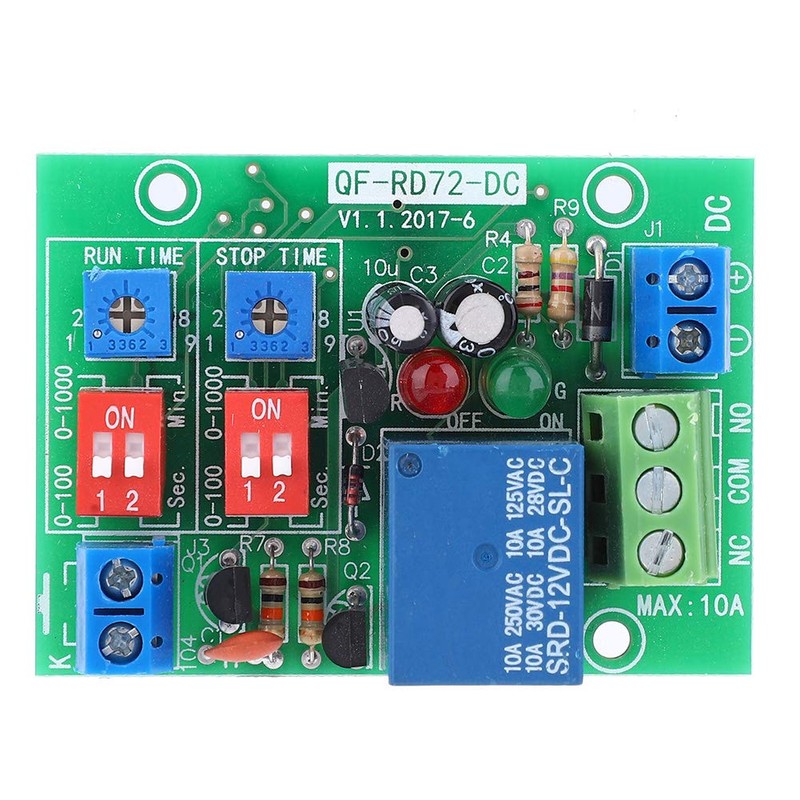 TICFOX RD72-DC-12V Continuous Cycle On/Off Relay Module, Trigger Delay Switch,