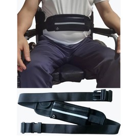 1Pcs Wheelchair Adjustable Seat Belt with Zipper Pocket Enlarge Medical Restraints Straps for Dementia Patients Seatbelt Fall Prevention Elderly Adults Chair Belt Waist Support Prevent Sliding (Black)