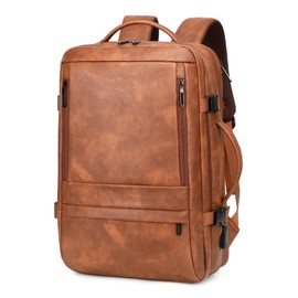 Travel Backpack Women, PU Leather Carry On Backpack Flight Approved, Brown