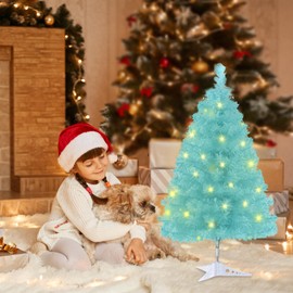 Mini Christmas Tree, 24"/60cm Small Tabletop Artificial Pine Xmas Tree with String Light, Ideal for Home, Office, Xmas Party Décor