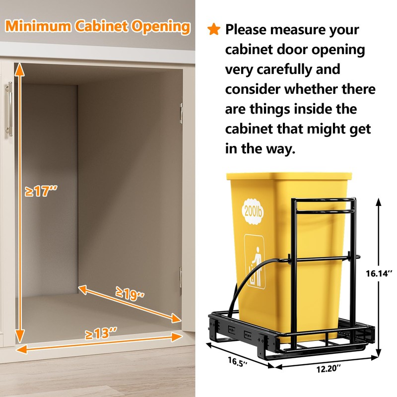 ANASTA Single Pull Out Trash Can Under Cabinet 7-13 Gal,