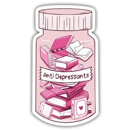 TAYTA Bookish Stickers Kindle Stickers Book Lover Books in A Bottle Anti Depressants Pink Vinyl Stickers Weather-Resistant Stickers for Water Bottles, Laptop, Window, Car Size 3"