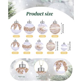 Poen 24 Pcs Christmas Balls Ornaments 3 Size Satin Silk Xmas Hanging Ball Decorations Luxury Shatterproof Christmas Tree Decor for Xmas Holiday Wedding Party Decoration(White)