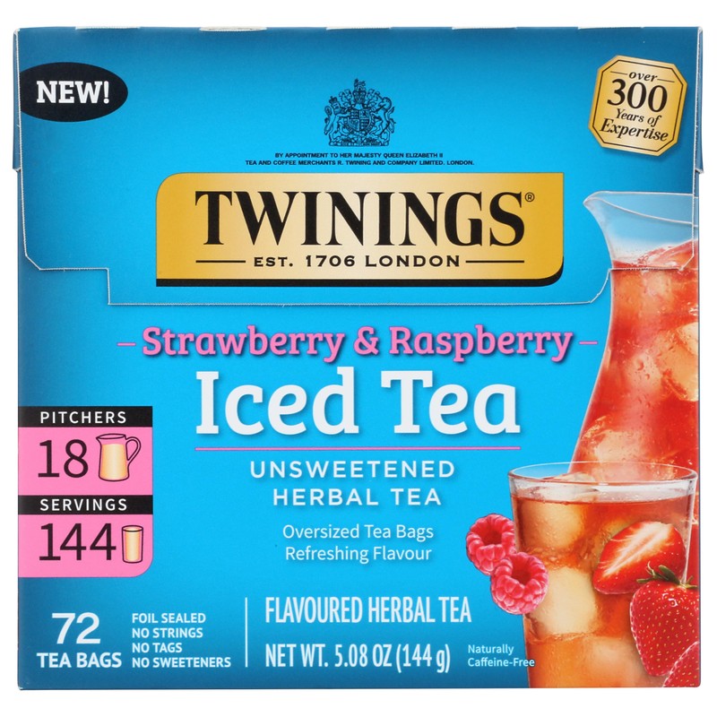 Twinings Strawberry & Raspberry Herbal Iced Tea Bags, 72 CT