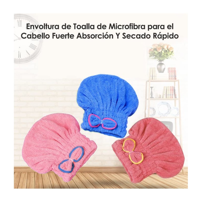 AUTOWT Toallas para Secar el Cabello, 3 Pcs Turbante Microfibra