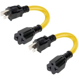 2Pack 12AWG 15 Amp Household AC Plug to 20 Amp T Blade Adapter Cable [4-in-1], for Nema 5-15P to 5-20R, 5-15P to 6-15R, 5-15P to 6-20R, Heavy Duty 15A 125V to 20A 250V Extension Cord, 1FT