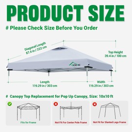 Acepic 10x10 Canopy Replacement Top with Air Vent, Waterproof Canopy Cover, UV Protection Tent Roof for Outdoor Patio Events, Fits Straight Leg Frames (Black)